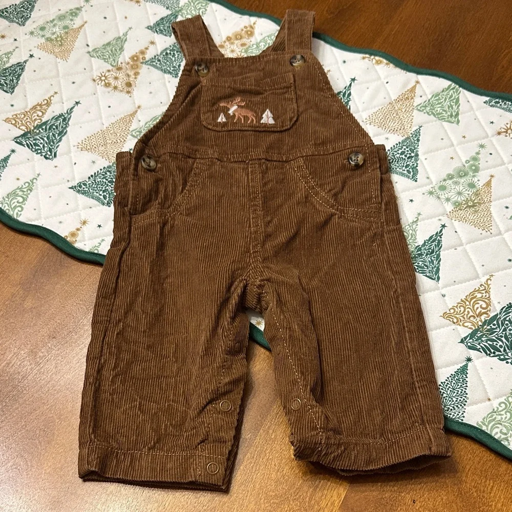 Carter's Overalls Corderoy Brown Embroidered Moose Baby 6 M - Picture 1 of 12